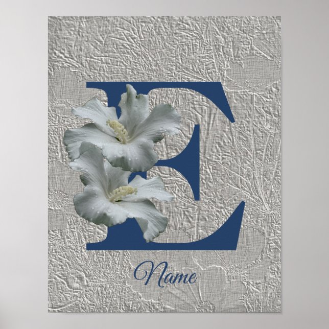 Póster Hibiscus Flower Monograma Inicial E Su Nombre (Frente)