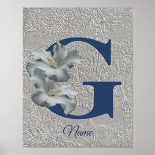 Póster Hibiscus Flower Monograma Inicial G Nombre