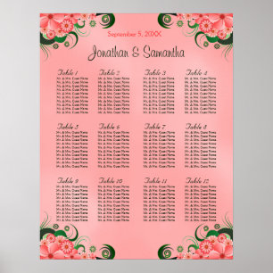 Póster Hibiscus Pink DIY 12 Tablas Tabla de asientos Boda