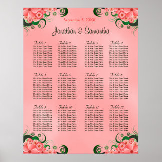 Póster Hibiscus Pink DIY 12 Tablas Tabla de asientos Boda