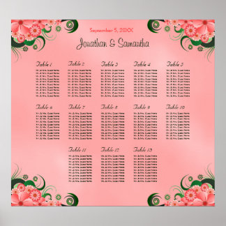 Póster Hibiscus Pink DIY 13 Tablas Tabla de asientos Boda