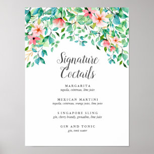 Póster Hibiscus tropical Rótulo del menú de cócteles de