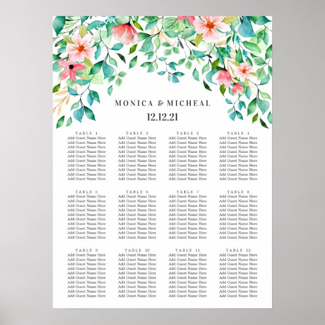 Póster Hibiscus tropical | Tabla de asientos del Boda (Frente)