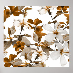 Póster Hibiscus tropical vintage: Patrón de Collage de fo