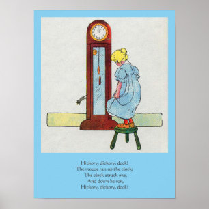 Póster Hickory, Dickory, Dock Mother Goose Nursery Rhyme