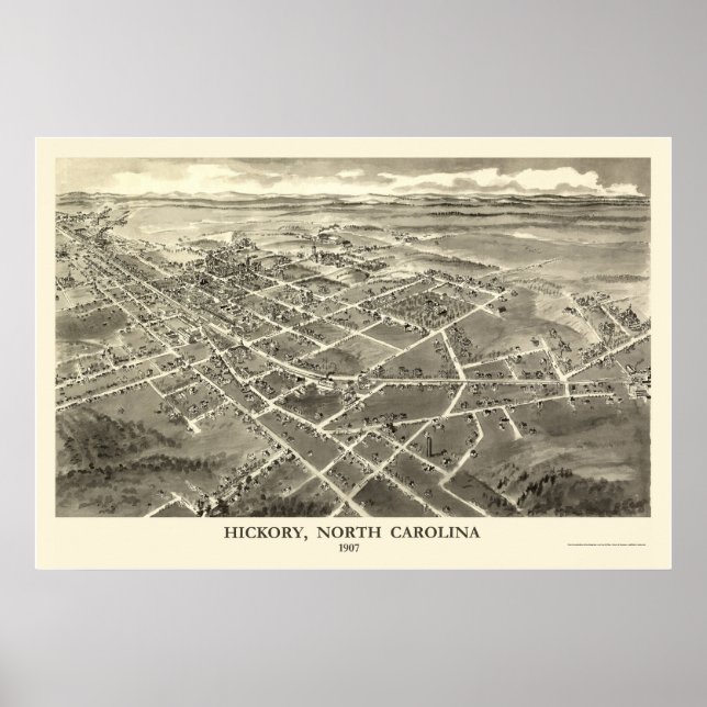 Póster Hickory, NC Panoramic Map - 1907 (Frente)