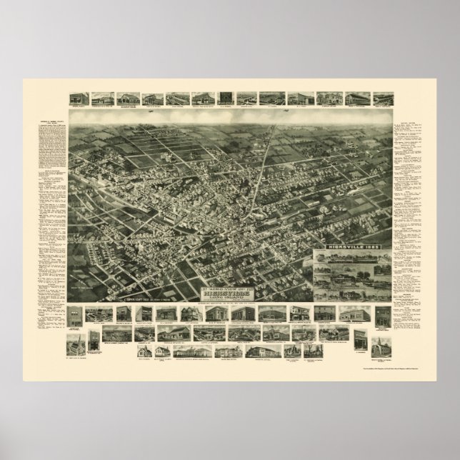 Póster Hicksville, Mapa Panorámico de Nueva York - 1925 (Frente)