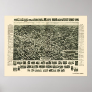 Póster Hicksville, mapa panorámico de NY - 1925