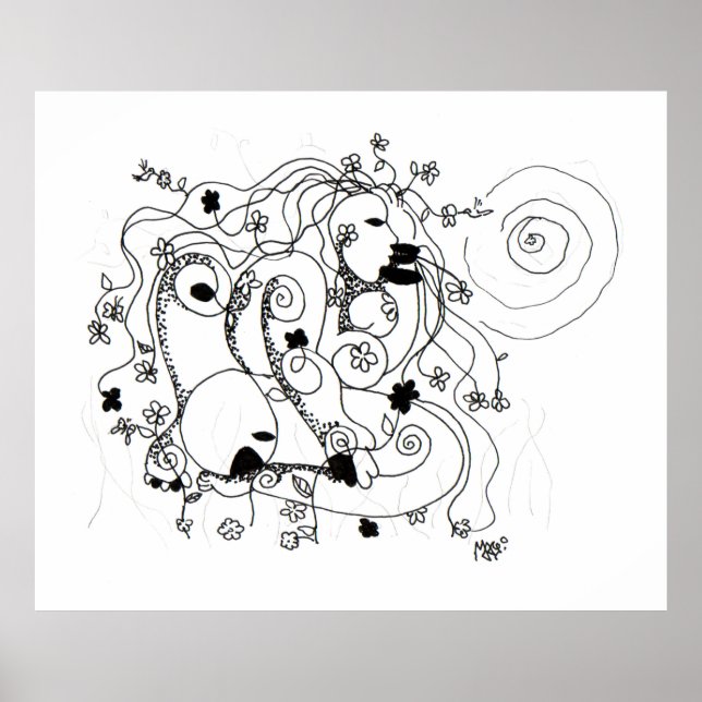 Póster Hidden in the garden. - Ink drawing (Frente)