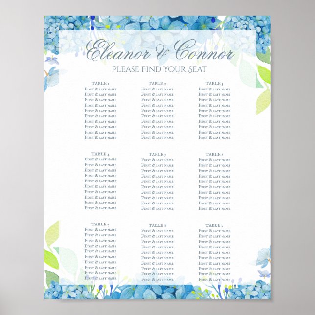 Póster Hidrangea azul Boda sofisticado (Frente)