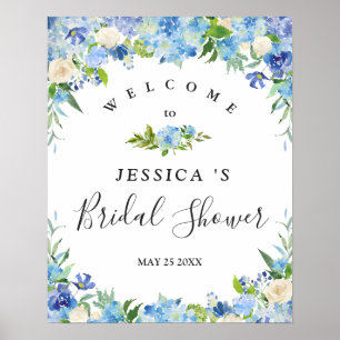 Póster Hidrangea azul claro Floral Bridal Shower Rótulo