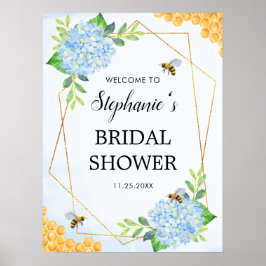 Póster Hidrangea azul geométrica Honey Bee Bridal Shower