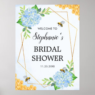 Póster Hidrangea azul geométrica Honey Bee Bridal Shower
