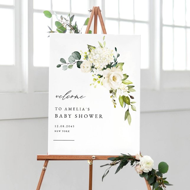 Póster Hidrangea blanca acuarela y Baby Shower Rosa (Subido por el creador)