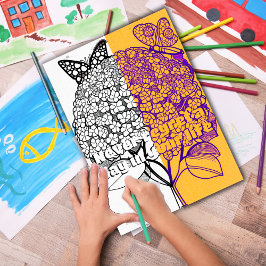 Póster Hidrangea con página de color de mariposa imprimib