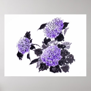 Póster Hidrangea flor sumie