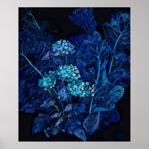 Póster Hidrangea y Cubierta Floral de Horseradish Azul Ne