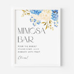 Póster Hidrangeas azul y blanco hidrenajes Mimosa Bar<br><div class="desc">Lleve un poco de burbujas, juegue y adereza con fruta. Añada un acento floral a su tabletescape con este signo de barra de mimosa de color agua. Cuenta con un ramo de flores acuáticas de hortensias azules y blancas. Este letrero de bar hidrangea mimosa es perfecto para duchas de bebé,...</div>