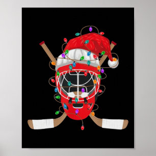 Póster Hielo de Navidad Hockey Santa Luces de Navidad Hoc