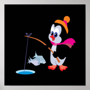 Póster Hielo del pingüino que pesca 2
