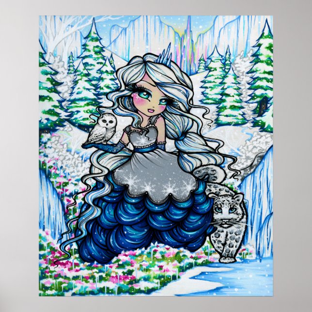 Póster Hielo Princesa Nieve Lechuza de Invierno Fantasía  (Frente)