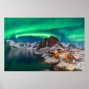 Póster Hielo y nieve   Luces boreales, Noruega