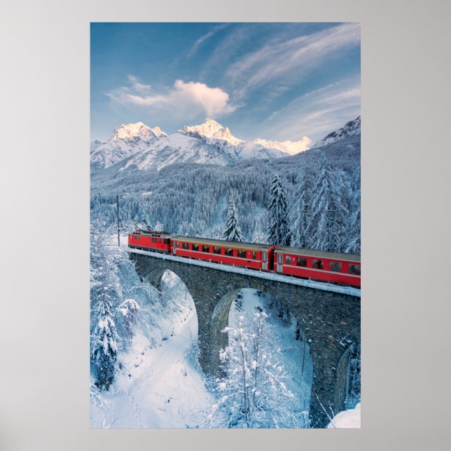 Póster Hielo y nieve | Red Bernina Express Train Suiza (Frente)