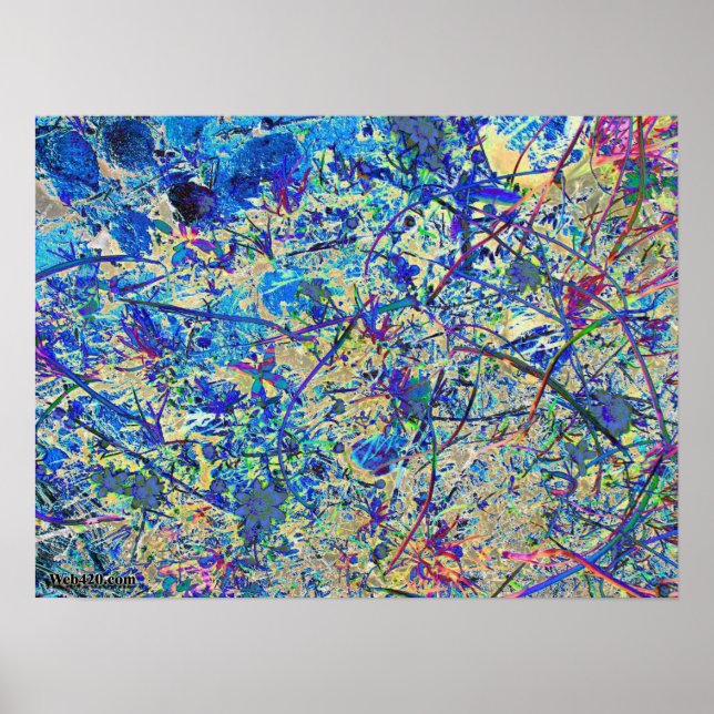 Póster hierba azul y flores (Frente)