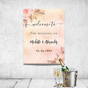 Póster Hierba de pampas rosa oro floral bienvenida boda