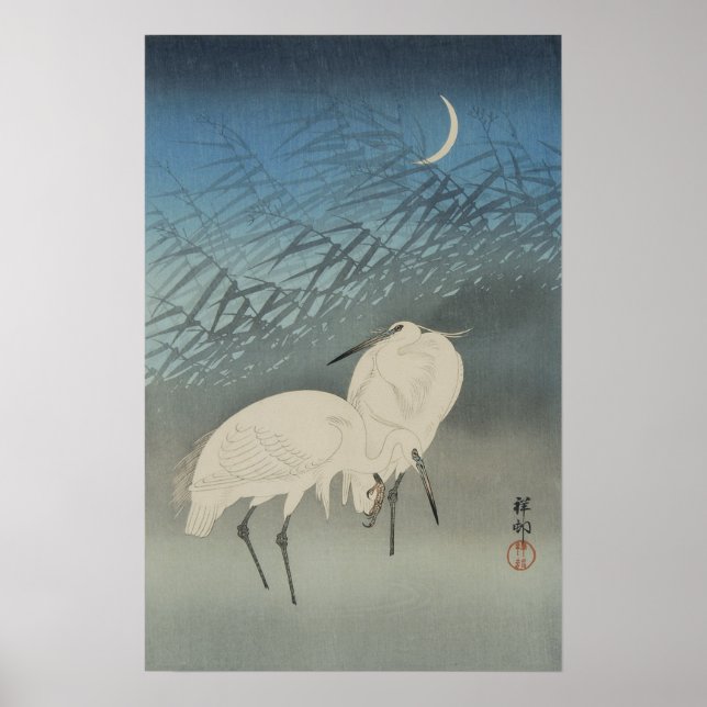 Póster Hierbas blancas y luna, Ohara Koson (Frente)