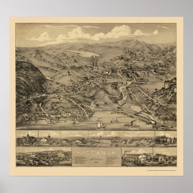 Póster Higganum, CT Panoramic Map - 1881 (Frente)