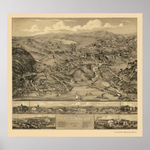 Póster Higganum, mapa panorámico del CT - 1881