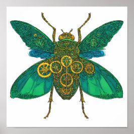 Póster High Contrast Flat Color Art: Emerald Clockwork