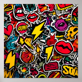 Póster High-Energy Urban Decor: Seamless Retro Sticker