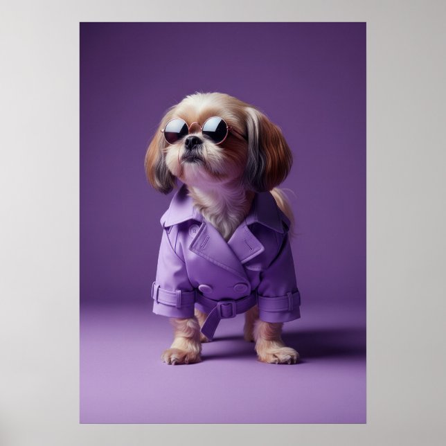 Póster High-Fashion Shih Tzu in Purple Trench Coat (Frente)