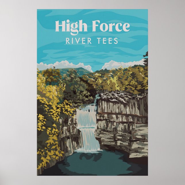 Póster High Force Waterfall River Tees Travel Poster (Frente)