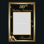 Póster High Heels 50th Birthday Photo Prop Frame Gold<br><div class="desc">This is chic birthday photo prop frame poster features gold glitter high heels and gold spakles. Contact me for other Age.</div>