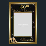Póster High Heels 50th Birthday Photo Prop Frame Gold<br><div class="desc">This is chic birthday photo prop frame poster features gold glitter high heels and gold spakles. Contact me for other Age.</div>