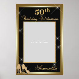 Póster High Heels 50th Birthday Photo Prop Frame Gold