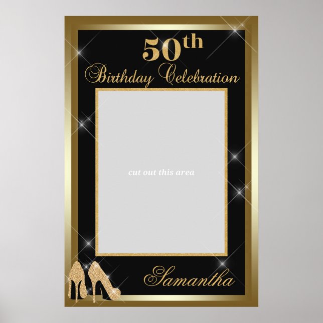 Póster High Heels 50th Birthday Photo Prop Frame Gold (Frente)
