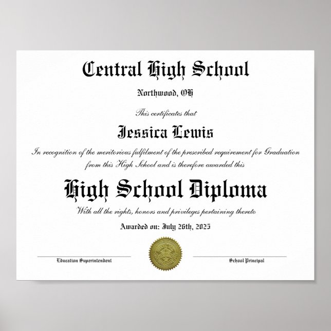 Póster  High School Graduation Graduate Diploma (Frente)