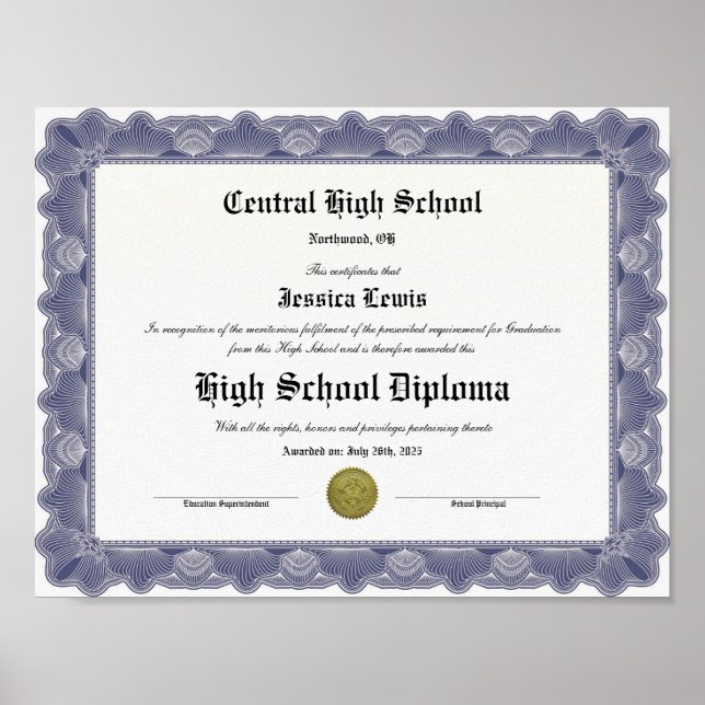Póster High School Keepsake Graduation Diploma  (Frente)