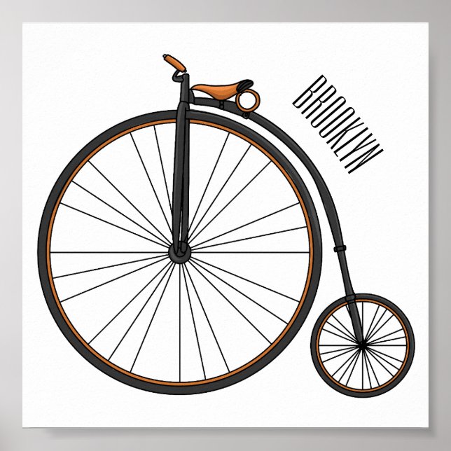 Póster High wheel bicycle cartoon illustration (Frente)