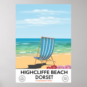 Póster Highcliffe Beach, poster del tren vintage de Dorse