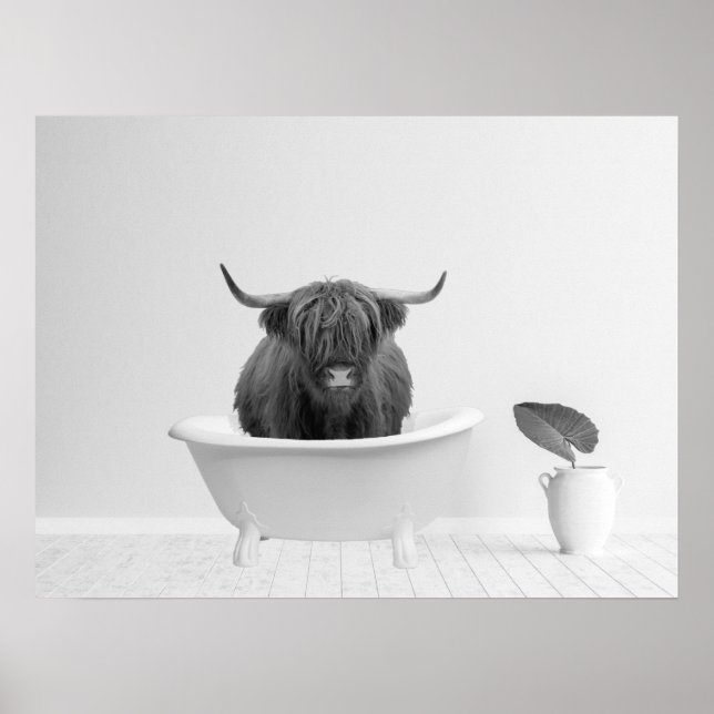 Póster Highland Cow Bathtub Home Horizontal (Frente)