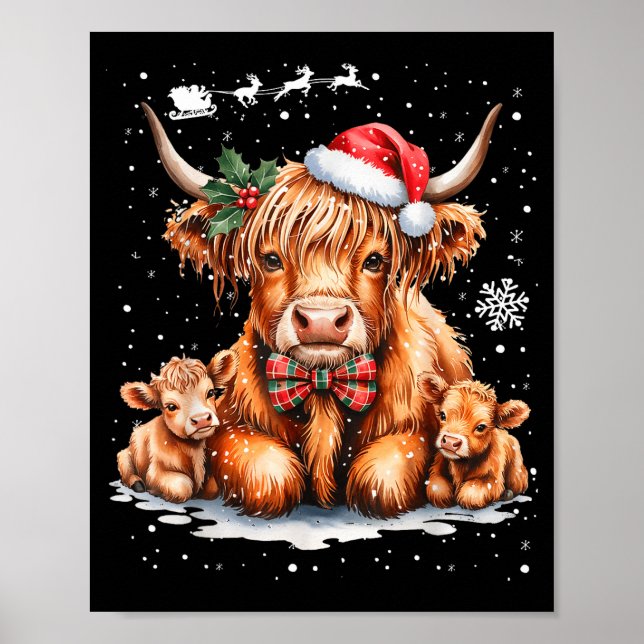 Póster Highland Cow Christmas Outfit Idea Women Xmas High (Frente)