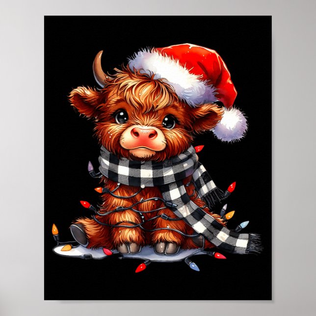 Póster Highland Cow Christmas Santa Hat Mooey Xmas Heifer (Frente)