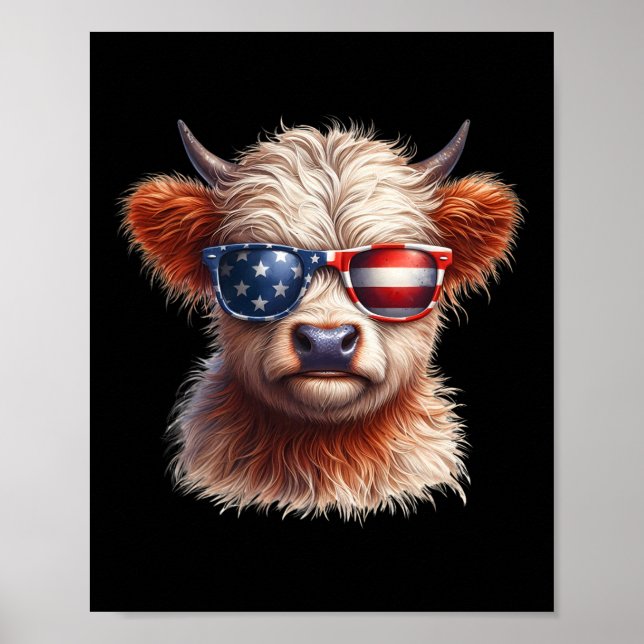 Póster Highland Cow Cuarto Día De La Independencia De Jul (Frente)