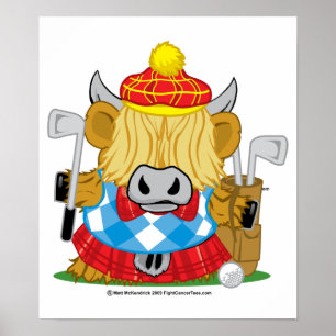 Póster Highland Cow Golf