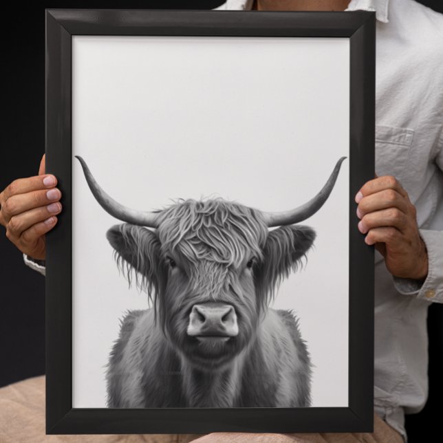 Póster Highland Cow Head Portrait  Black white     (Subido por el creador)